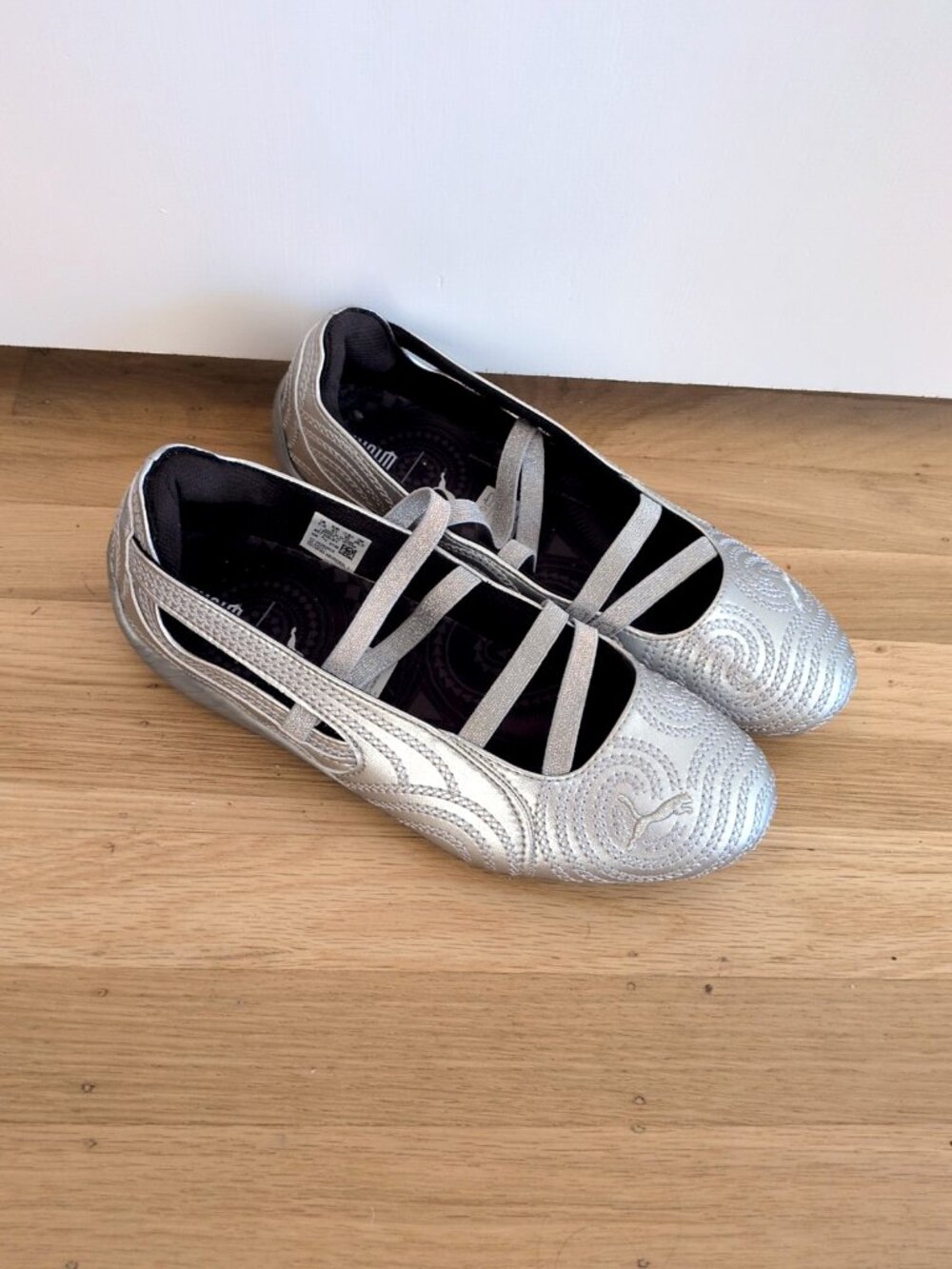 Puma x Wicked Speedcat Ballet Sneakers Silver Metallic 10 flats quilted